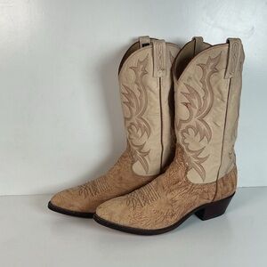 Vintage Dan Post Sueded Shoulder Cowboy Boots 10 D USA Crème Custom